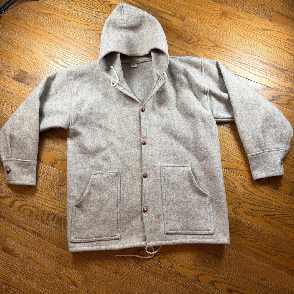 Tejidos Milma Ecuador Wool Hooded Jacket Oatmeal Heather Button Front XL Womens